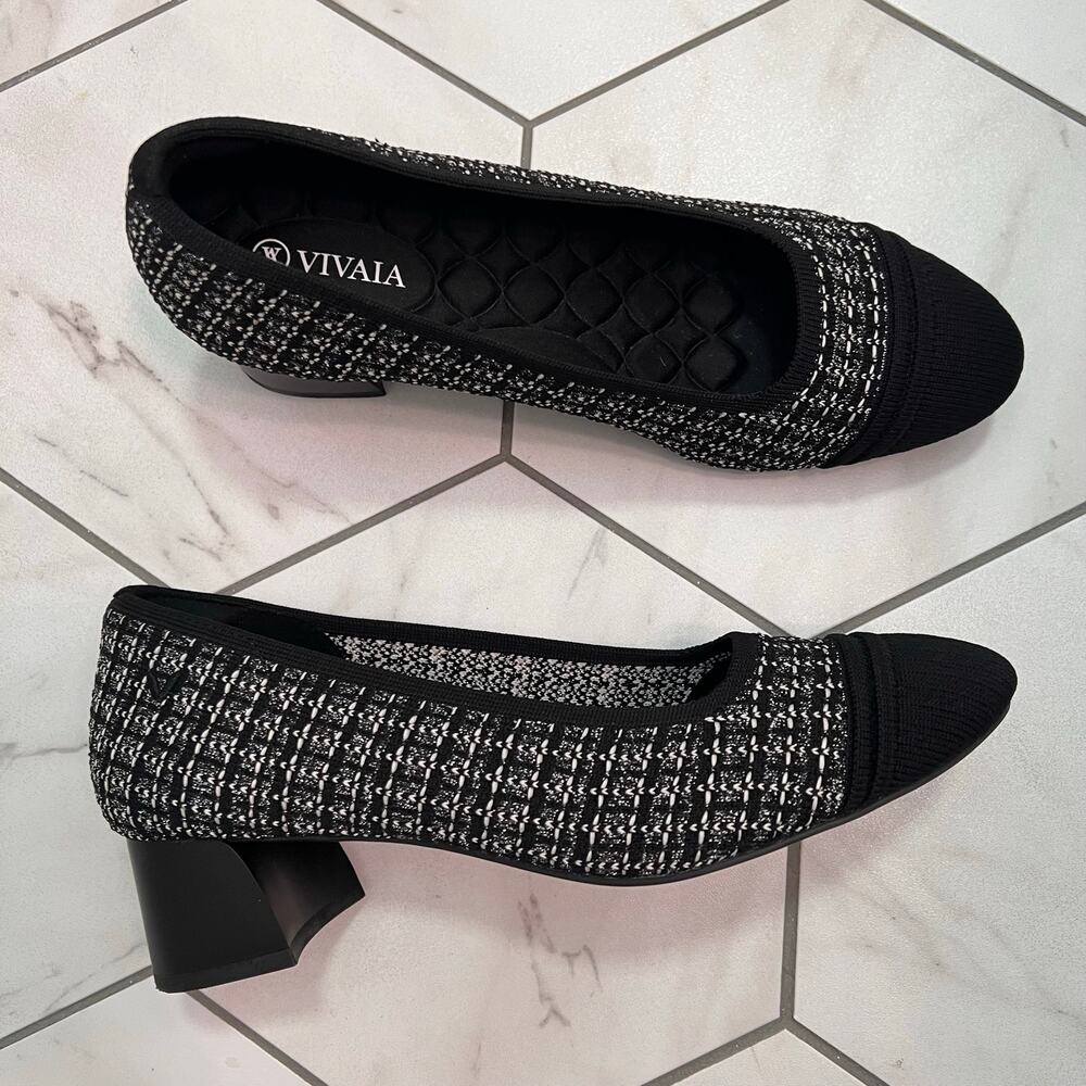 Vivaia Julie Pro Black and White Tweed Pattern Chunky Heel Size EU 39